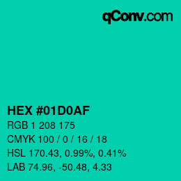 カラーコード: HEX #01D0AF | qconv.com