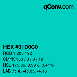 Color code: HEX #01D0C0 | qconv.com