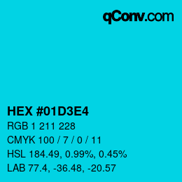 Farbcode: HEX #01D3E4 | qconv.com
