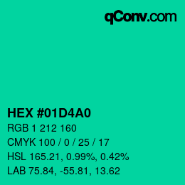 カラーコード: HEX #01D4A0 | qconv.com