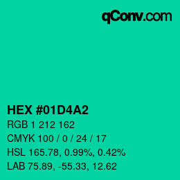 カラーコード: HEX #01D4A2 | qconv.com