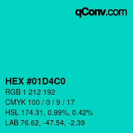 カラーコード: HEX #01D4C0 | qconv.com