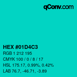 カラーコード: HEX #01D4C3 | qconv.com