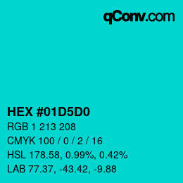 カラーコード: HEX #01D5D0 | qconv.com