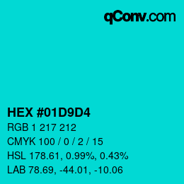 Color code: HEX #01D9D4 | qconv.com