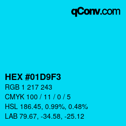 カラーコード: HEX #01D9F3 | qconv.com