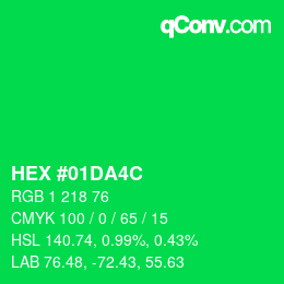Color code: HEX #01DA4C | qconv.com