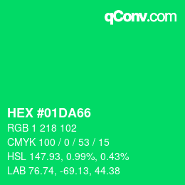 カラーコード: HEX #01DA66 | qconv.com