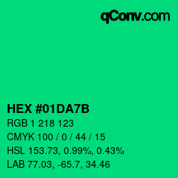 Color code: HEX #01DA7B | qconv.com