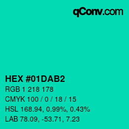 カラーコード: HEX #01DAB2 | qconv.com