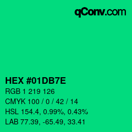 Color code: HEX #01DB7E | qconv.com