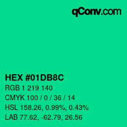 颜色代码: HEX #01DB8C | qconv.com
