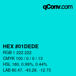 Color code: HEX #01DEDE | qconv.com
