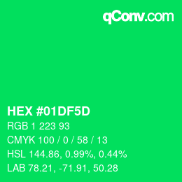 カラーコード: HEX #01DF5D | qconv.com