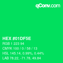 カラーコード: HEX #01DF5E | qconv.com