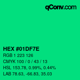 カラーコード: HEX #01DF7E | qconv.com