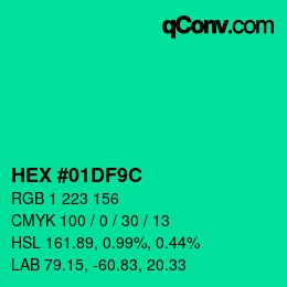 Color code: HEX #01DF9C | qconv.com