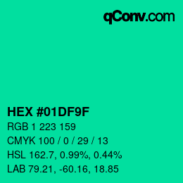 カラーコード: HEX #01DF9F | qconv.com