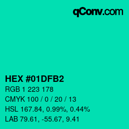 カラーコード: HEX #01DFB2 | qconv.com