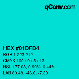 カラーコード: HEX #01DFD4 | qconv.com