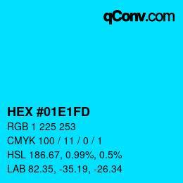 カラーコード: HEX #01E1FD | qconv.com