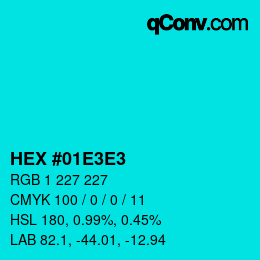 Color code: HEX #01E3E3 | qconv.com
