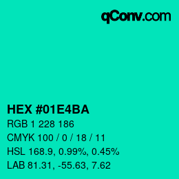 カラーコード: HEX #01E4BA | qconv.com