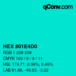 カラーコード: HEX #01E4D0 | qconv.com