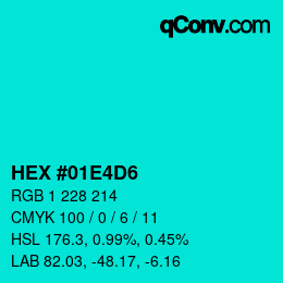 Color code: HEX #01E4D6 | qconv.com