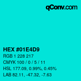 Color code: HEX #01E4D9 | qconv.com