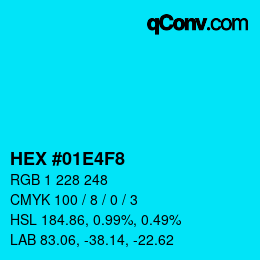 Color code: HEX #01E4F8 | qconv.com