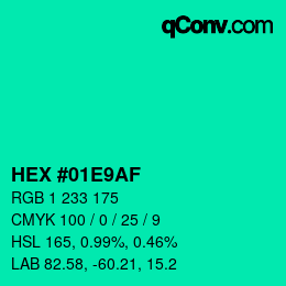 Farbcode: HEX #01E9AF | qconv.com