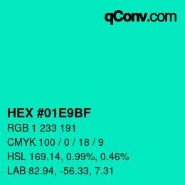 Color code: HEX #01E9BF | qconv.com