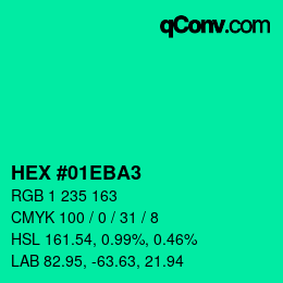 颜色代码: HEX #01EBA3 | qconv.com