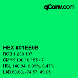 Color code: HEX #01EE6B | qconv.com