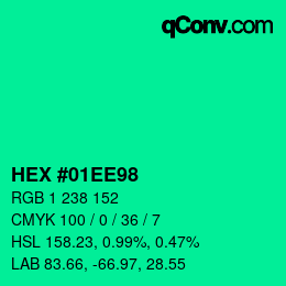 カラーコード: HEX #01EE98 | qconv.com