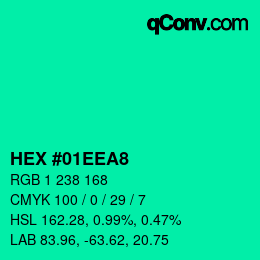 カラーコード: HEX #01EEA8 | qconv.com