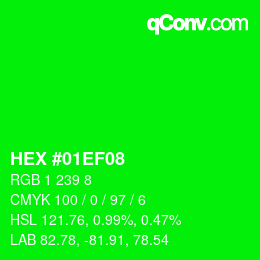 Código de color: HEX #01EF08 | qconv.com