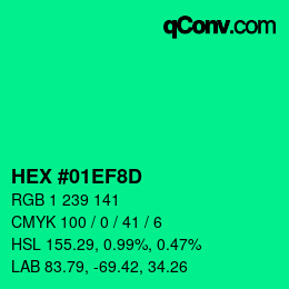 カラーコード: HEX #01EF8D | qconv.com