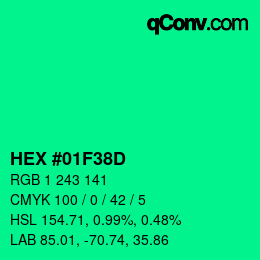 カラーコード: HEX #01F38D | qconv.com