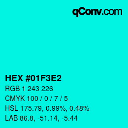 Color code: HEX #01F3E2 | qconv.com