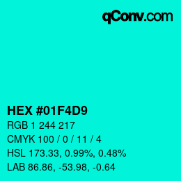 カラーコード: HEX #01F4D9 | qconv.com