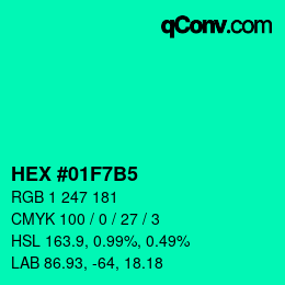 カラーコード: HEX #01F7B5 | qconv.com