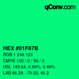 カラーコード: HEX #01F87B | qconv.com