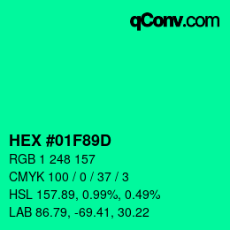 カラーコード: HEX #01F89D | qconv.com