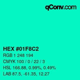 Color code: HEX #01F8C2 | qconv.com