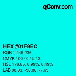 颜色代码: HEX #01F9EC | qconv.com