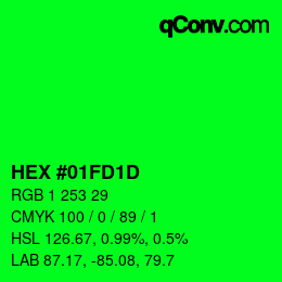 カラーコード: HEX #01FD1D | qconv.com