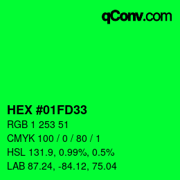 Color code: HEX #01FD33 | qconv.com