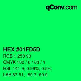 カラーコード: HEX #01FD5D | qconv.com